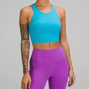 Lululemon wunder train long line bra turquoise